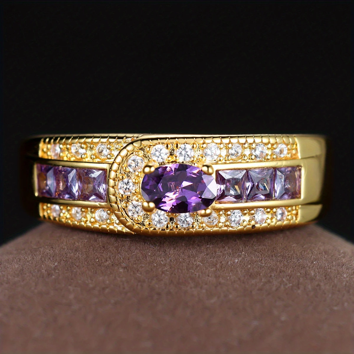 Aranyozott Vintage Gyűrű Lila Zirconia-val