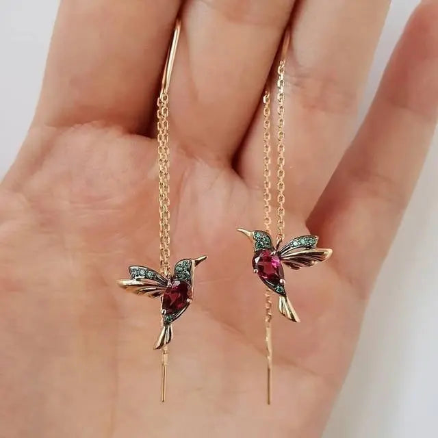 Zöld Hummingbird fülbevalók zománccal és cirkónia kövekkel